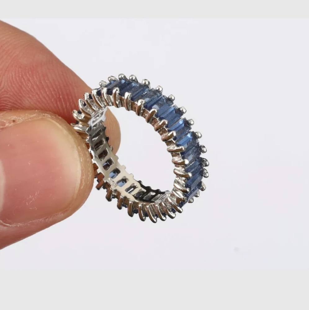 Sapphire baguettes sterling silver eternity band - Picture 2 of 4